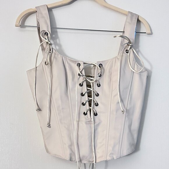 Dolls Kill Tops - Widow Forgotten Love Twill Lace Up Corset Top